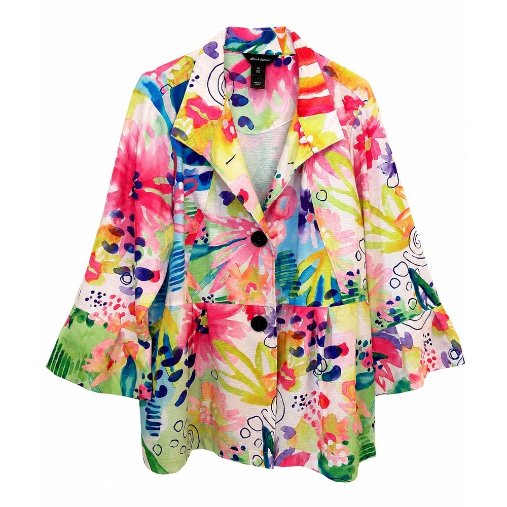 Ali Miles Artsy Floral Wire Collar Button Front Jacket XL 1X NWT Art to Wear - Picture 2 of 4